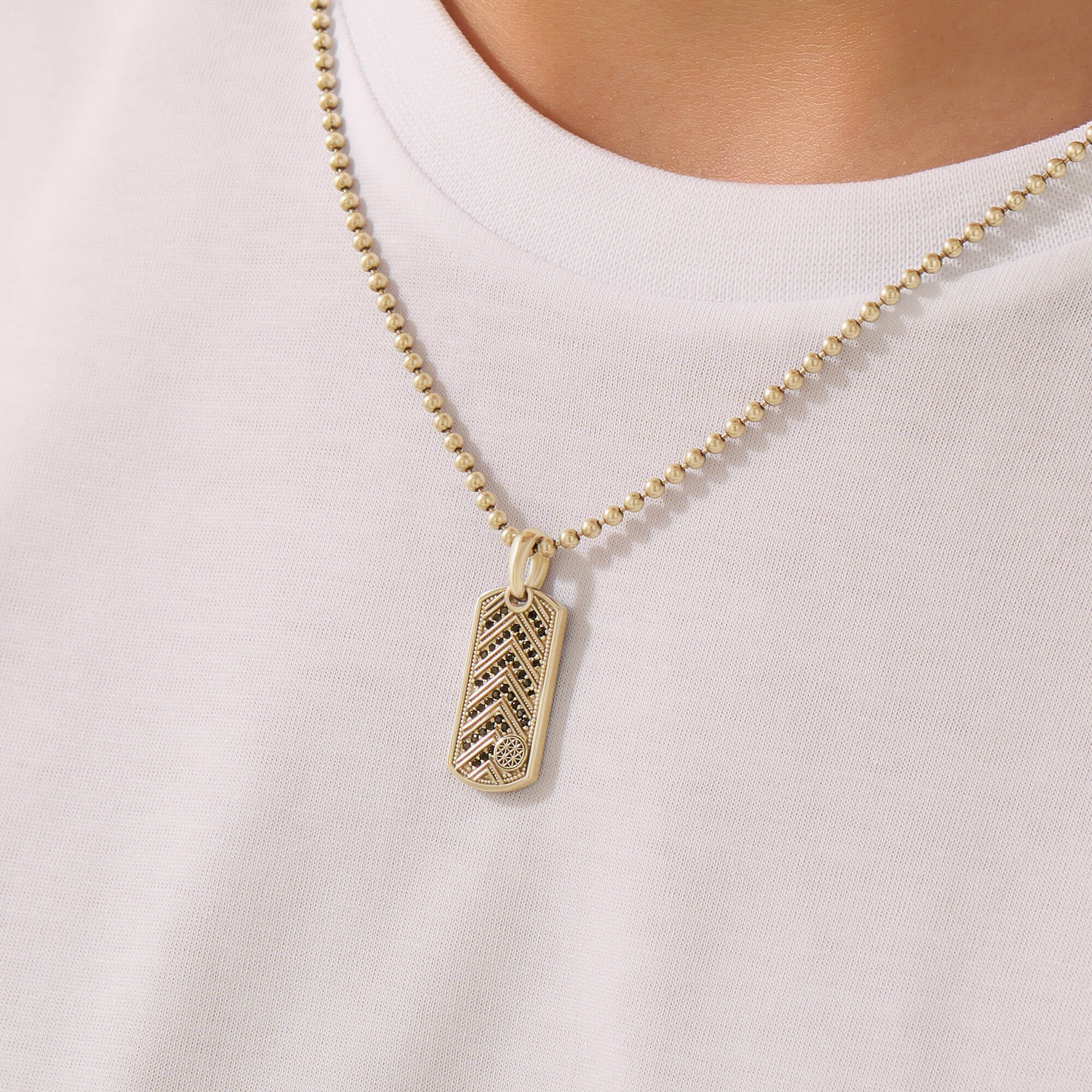 Men's Solid Gold Pave Chevron Tag Pendant