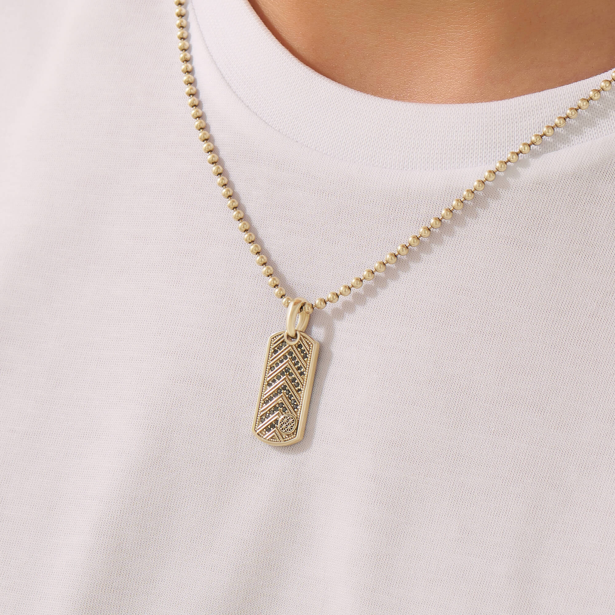 Men's Solid Gold Pave Chevron Tag Pendant