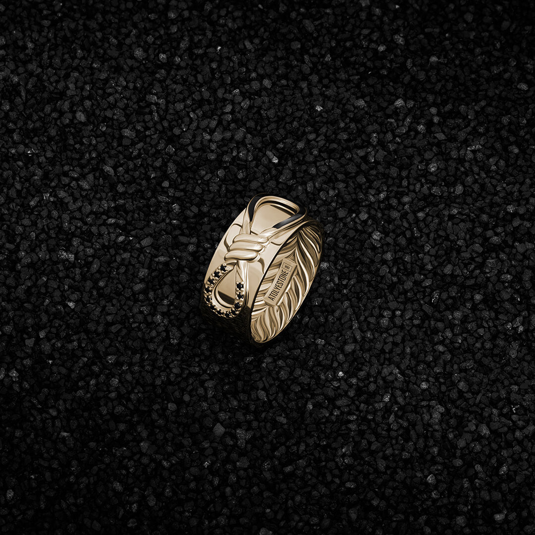 Men's Pave Enamel Infinity Knot Band Ring in Solid Gold