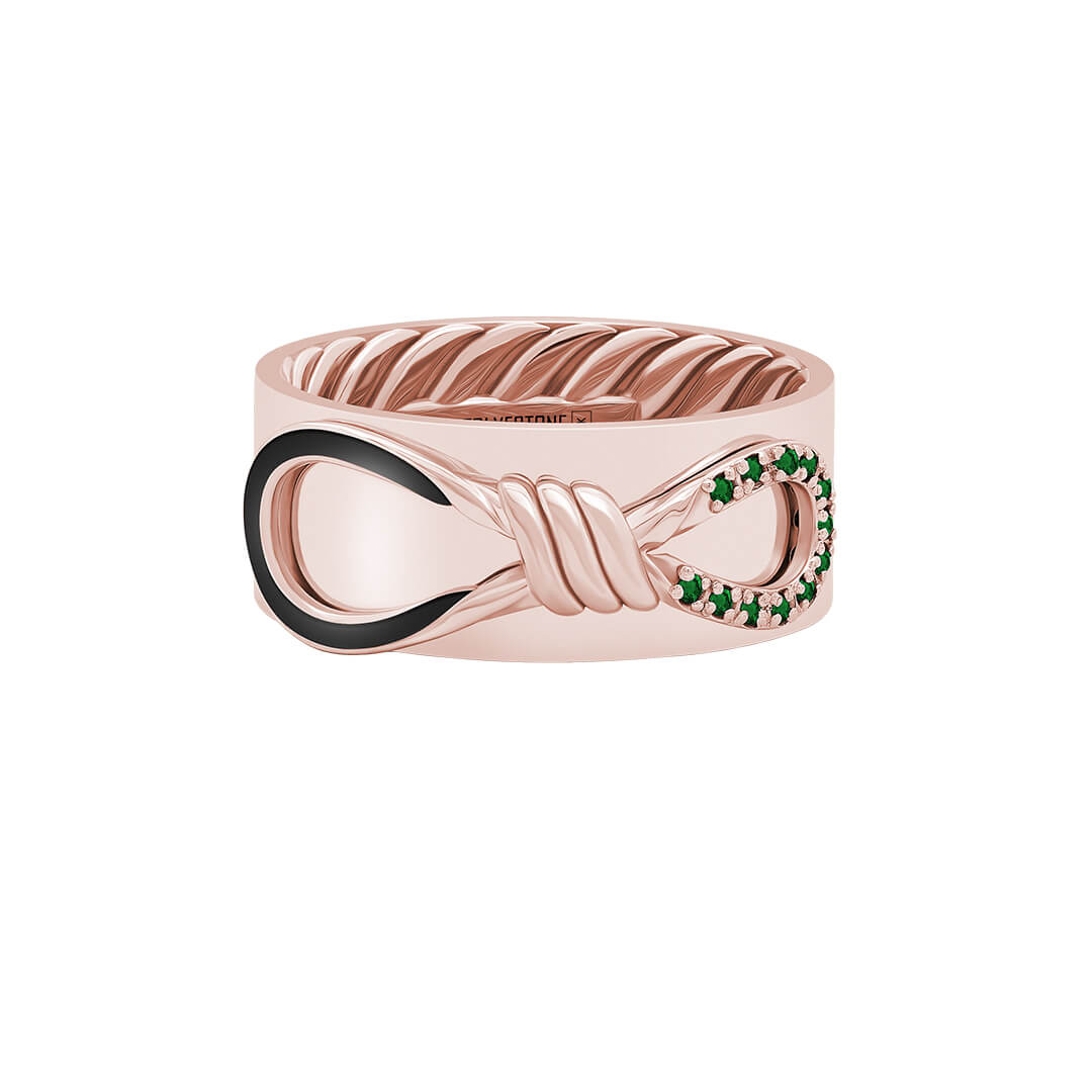 Pave Enamel Infinity Knot Band Ring in Solid Rose Gold - Emerald