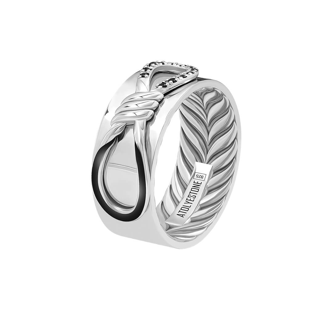 Solid Silver Pave Enamel Infinity Knot Band Ring