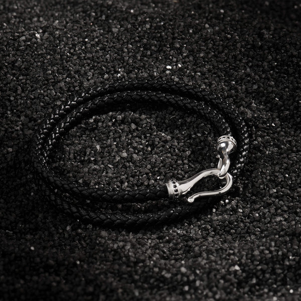 Pave Fish Hook Wrap Leather Bracelet in Silver