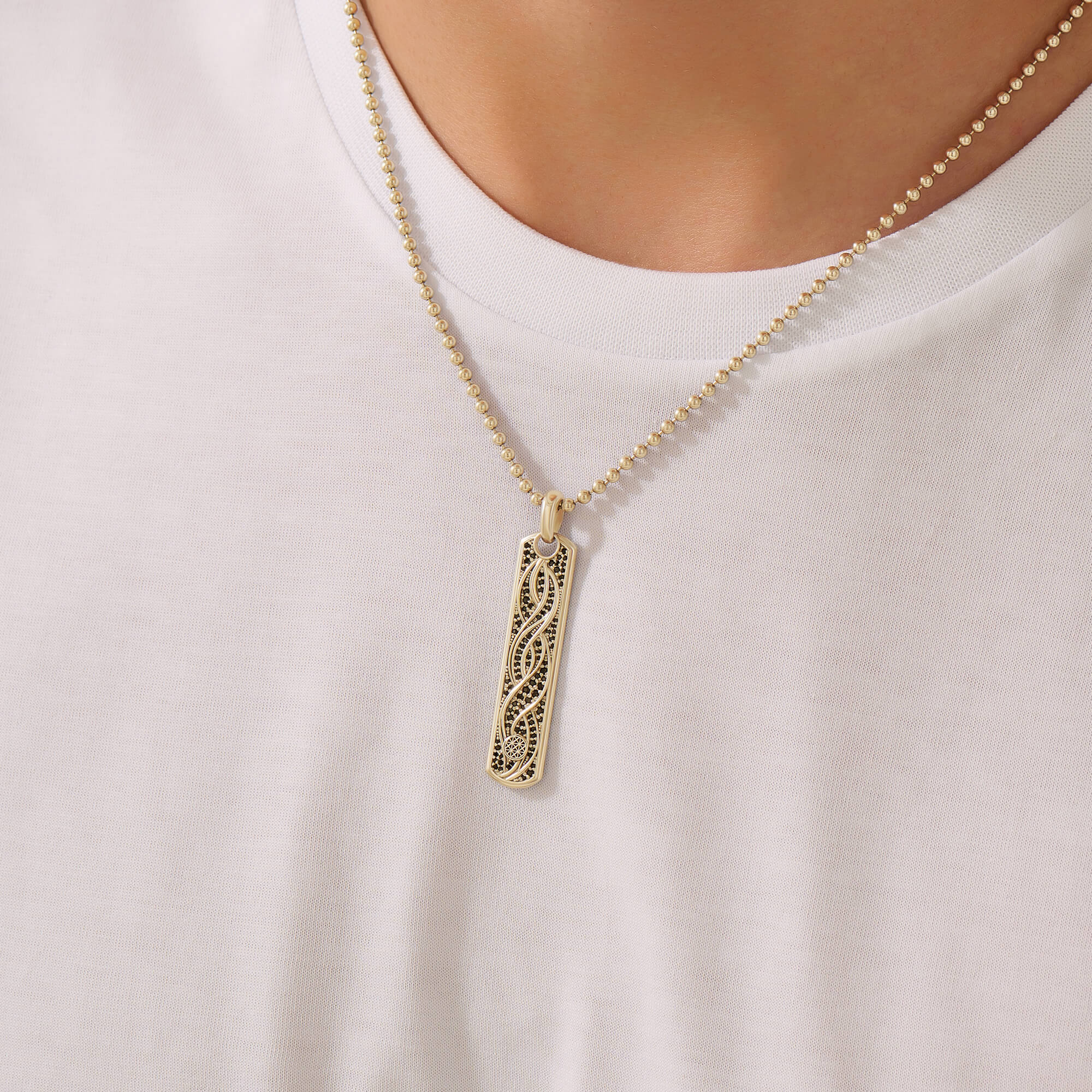Pave Helix Samurai Tag Pendant in Solid Gold for Men