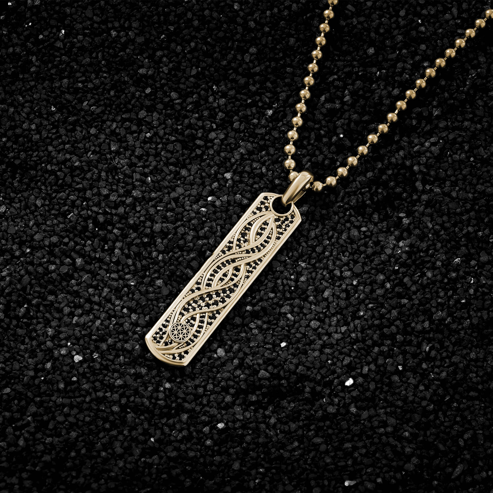 Pave Helix Patterned Samurai Tag Pendant Real Gold