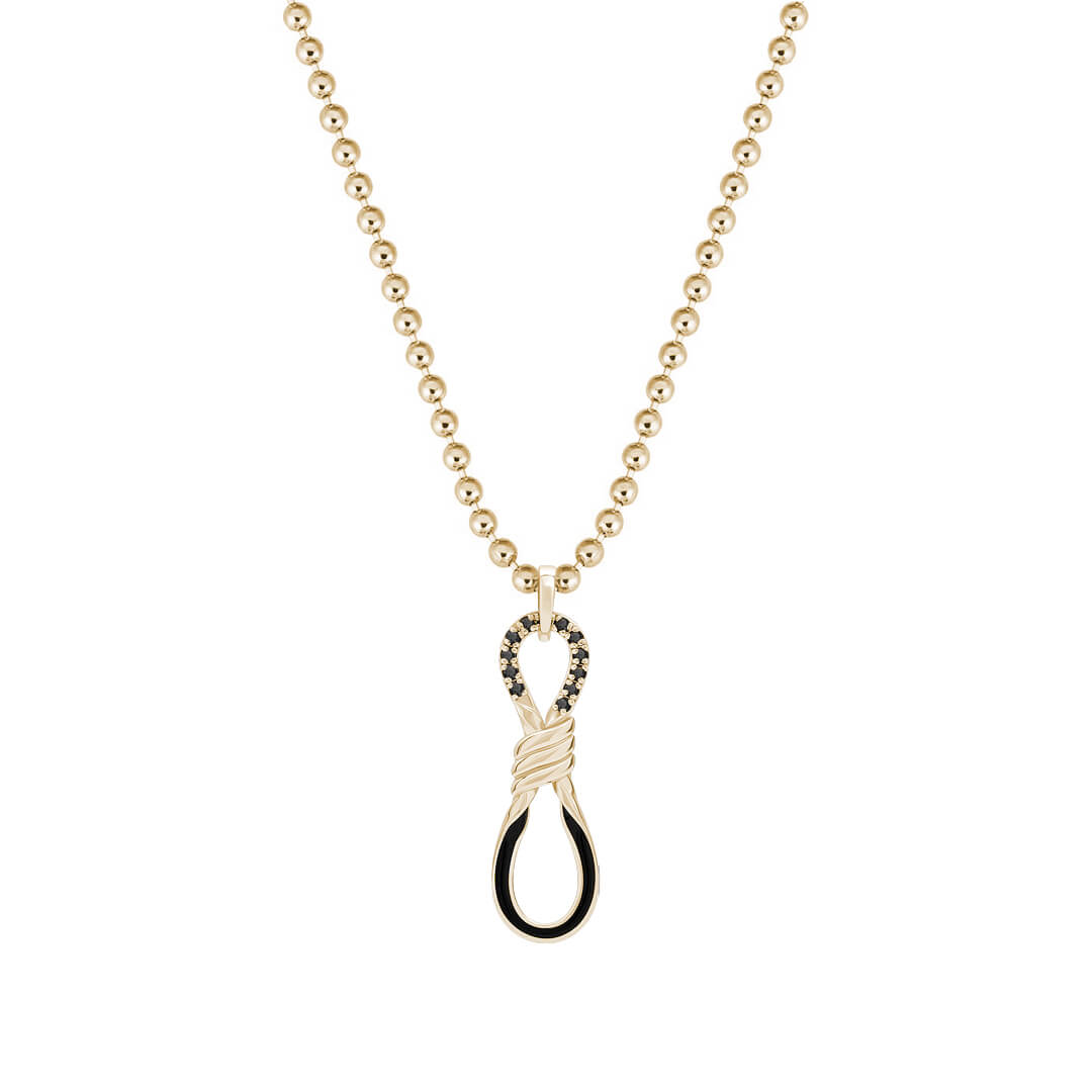 Solid Yellow Gold Pave Knot Pendant with Black Diamonds