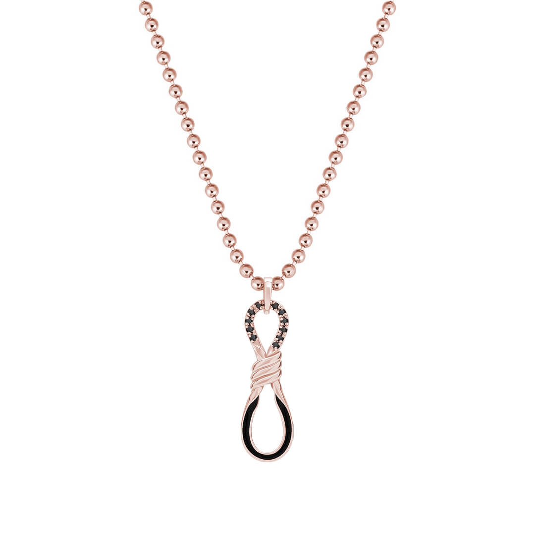 Solid Rose Gold Pave Knot Pendant with Black Diamonds