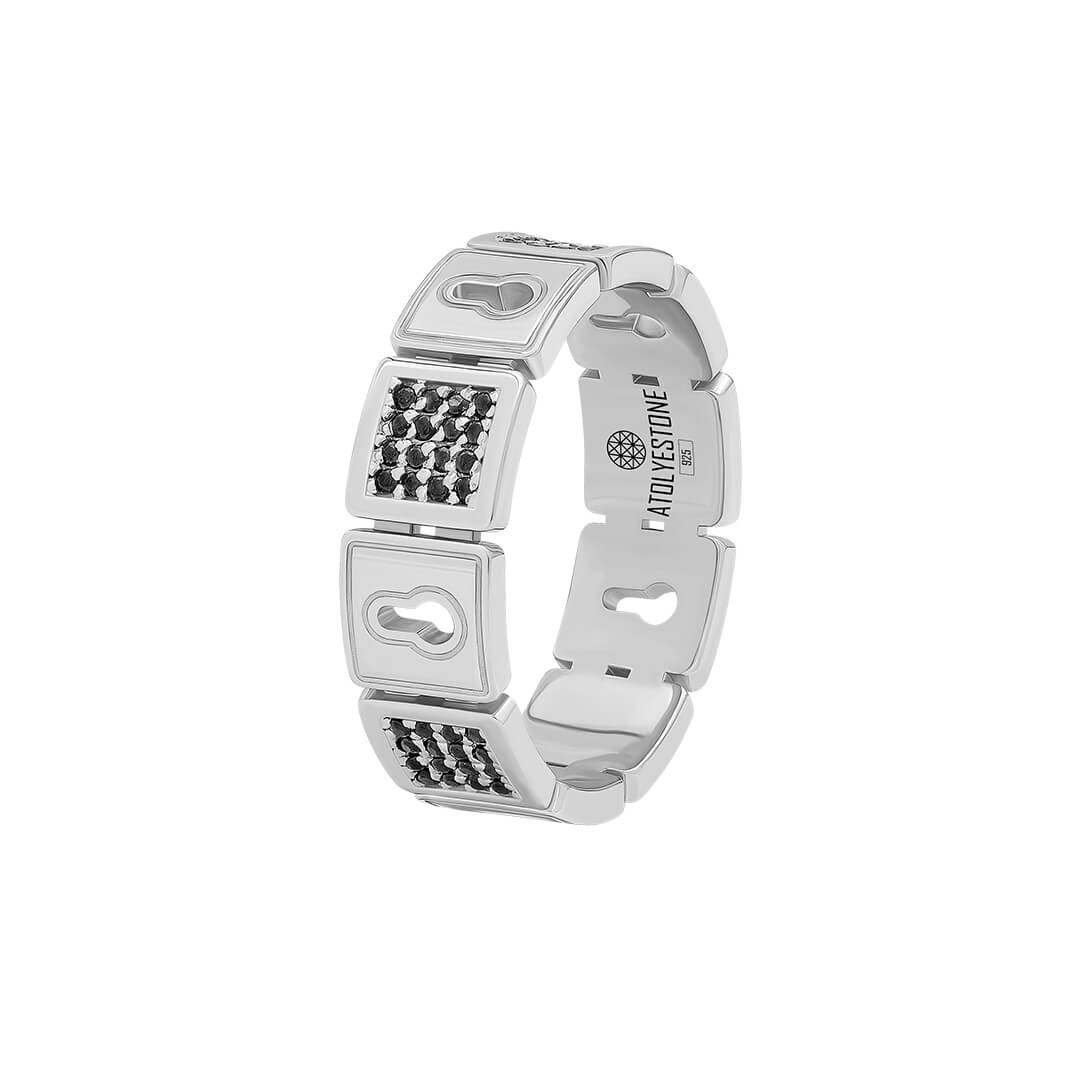 Solid Silver Pave Lock Band
