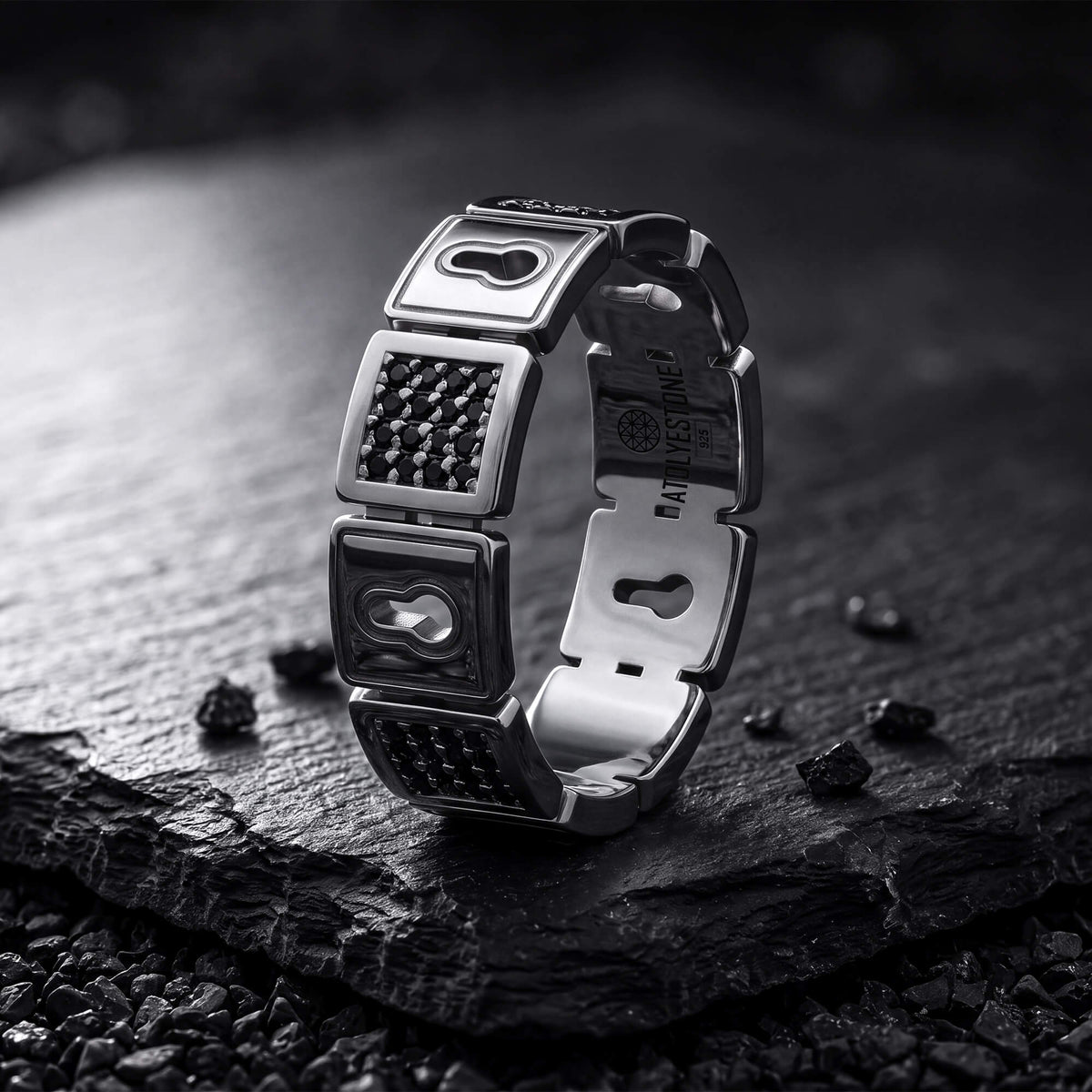 Solid 925 Silver Pave Lock Band