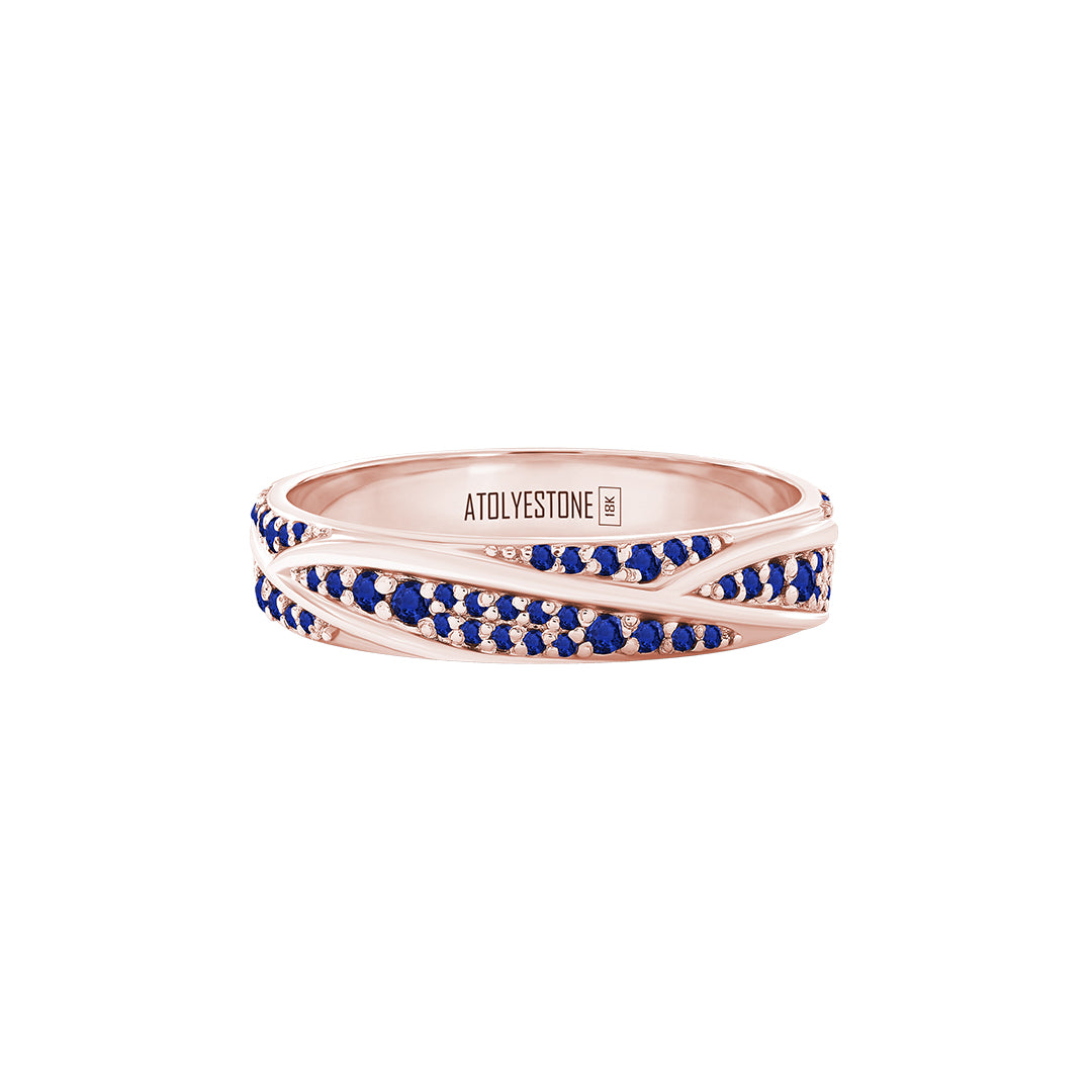 Pave Ridge Band Ring in Solid Rose Gold - Pave Sapphire