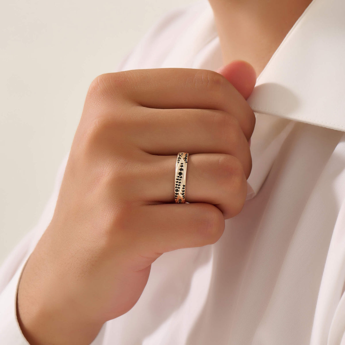 Men's Solid Gold Pave Ridge Band Ring