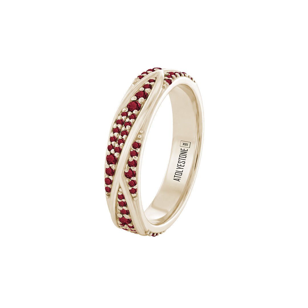 Solid Yellow Gold Pave Ridge Band