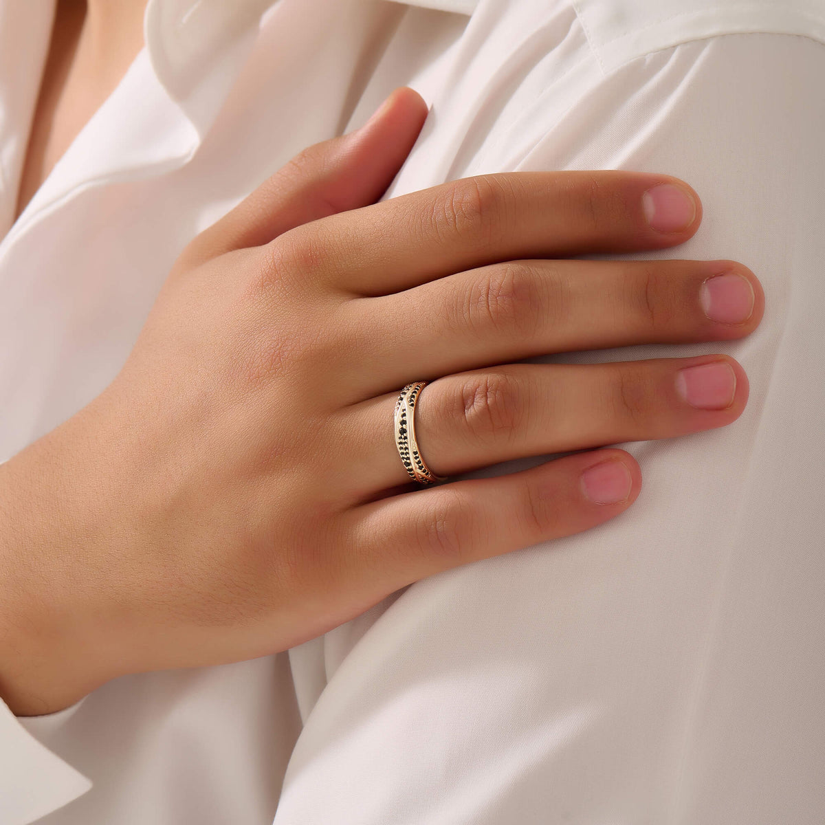 Pave Ridge Band Ring in Gold for Men