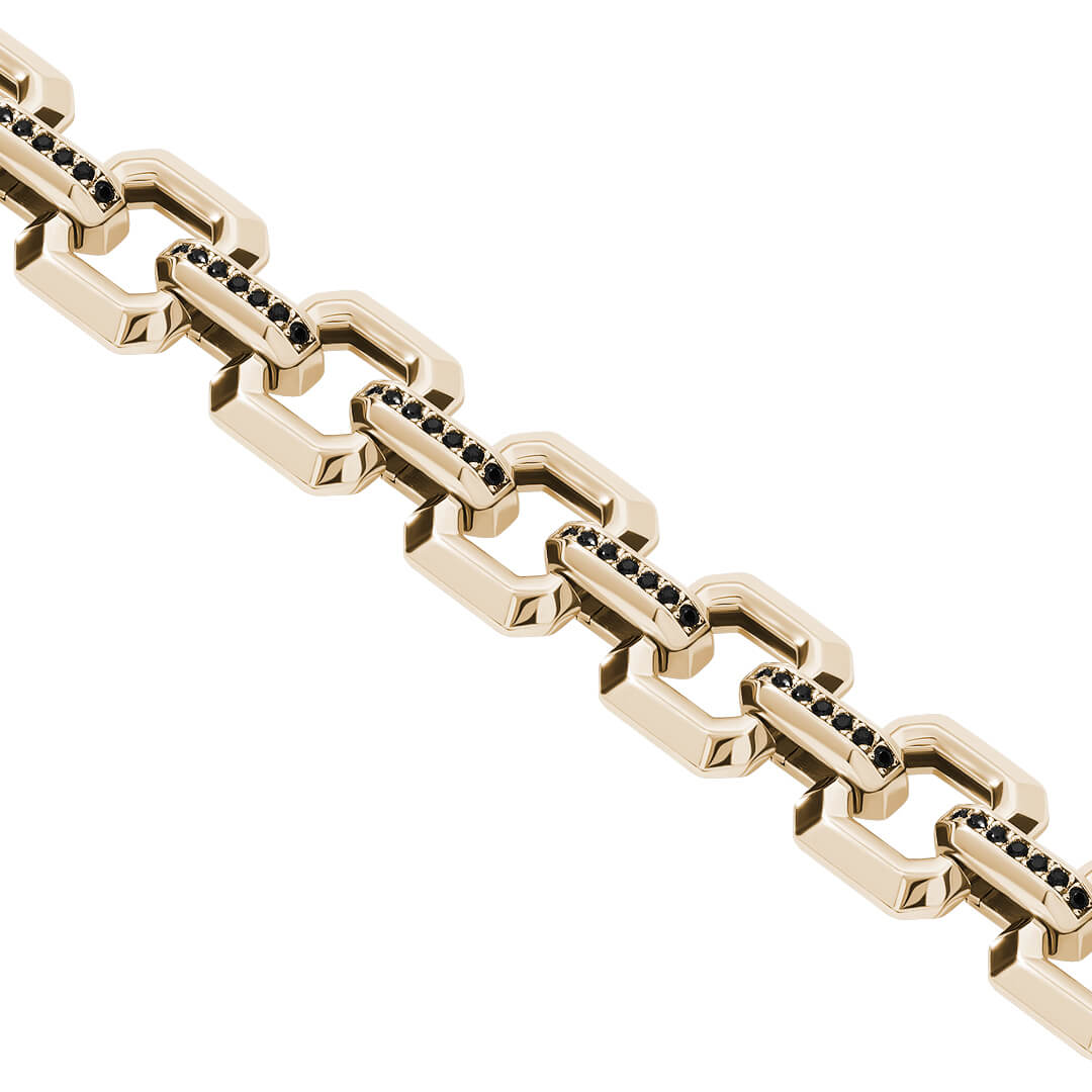 Pave Square Design Link Chain Bracelet in Yellow Gold