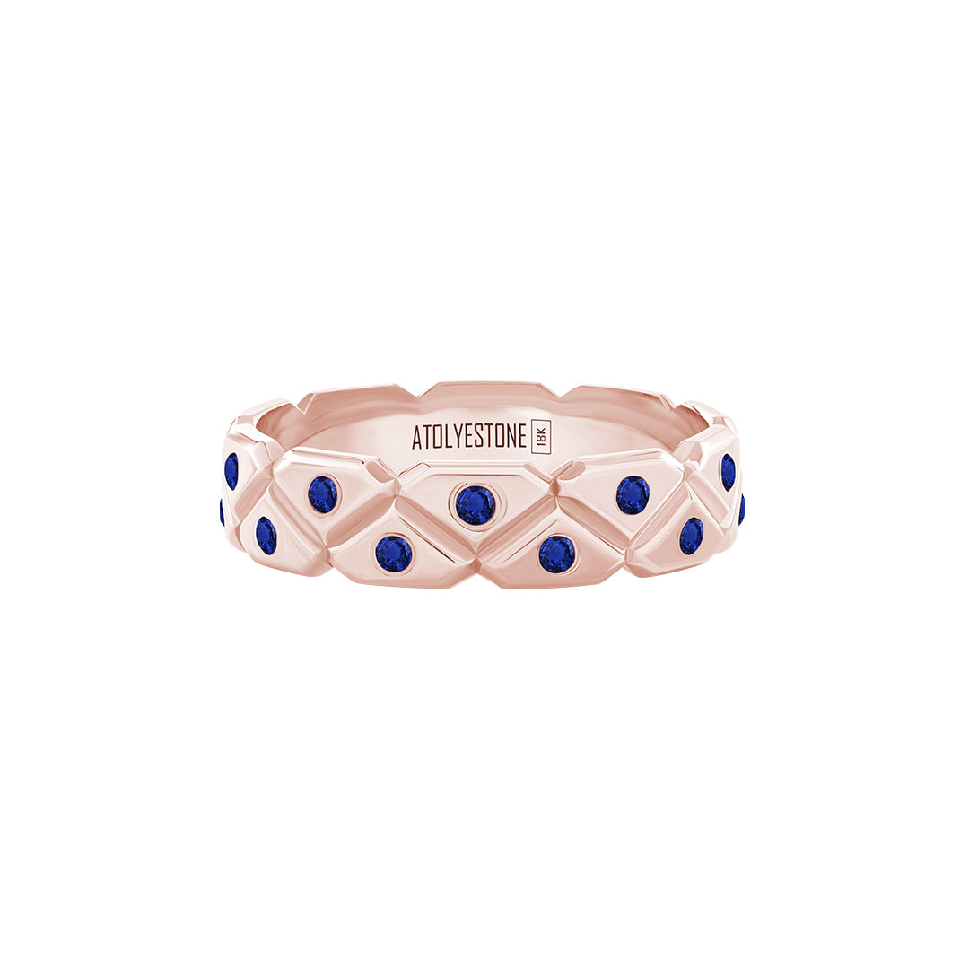 Pave Triangle Band Ring in Solid Rose Gold - Pave Sapphire