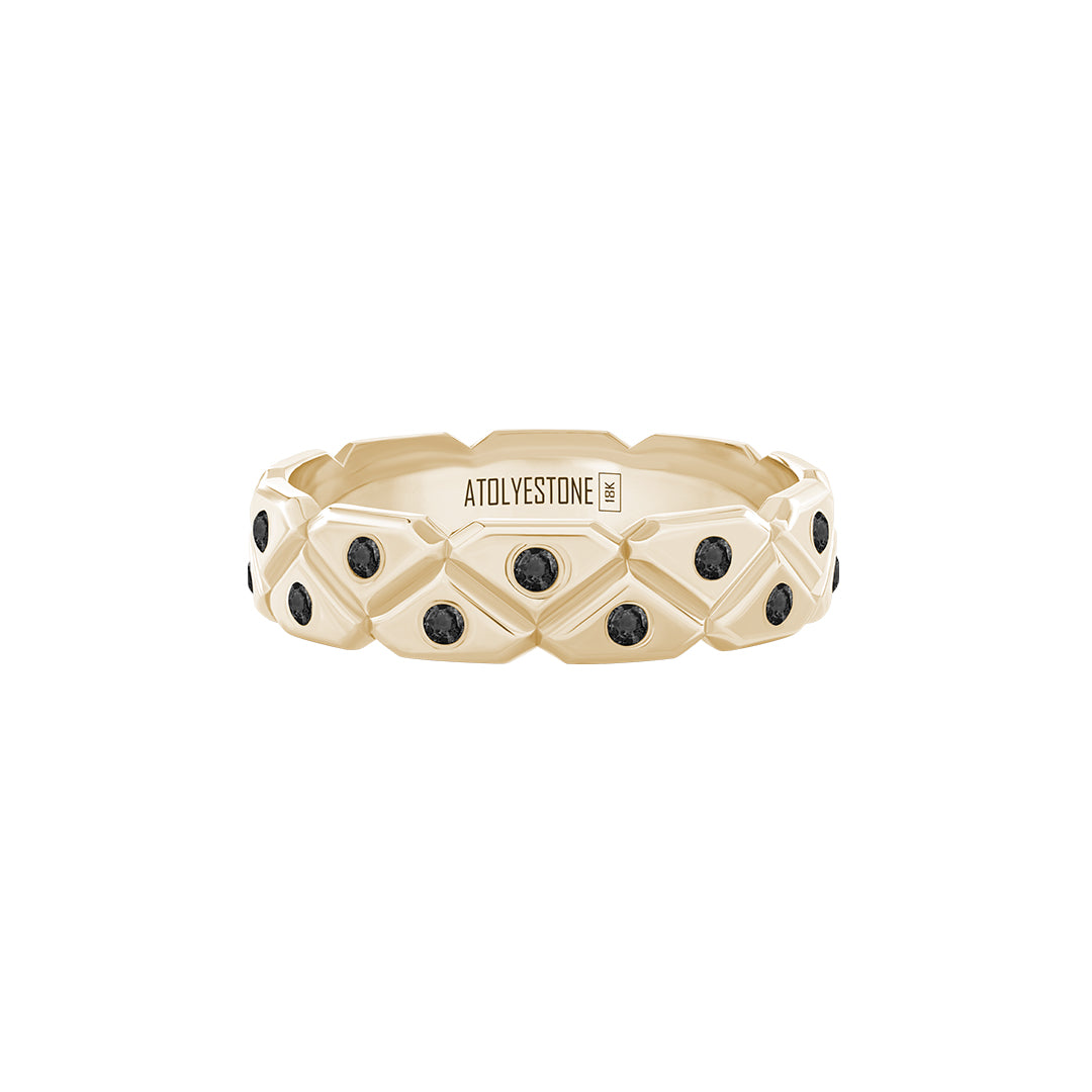 Pave Triangle Band Ring in Solid Yellow Gold - Pave Black Diamond