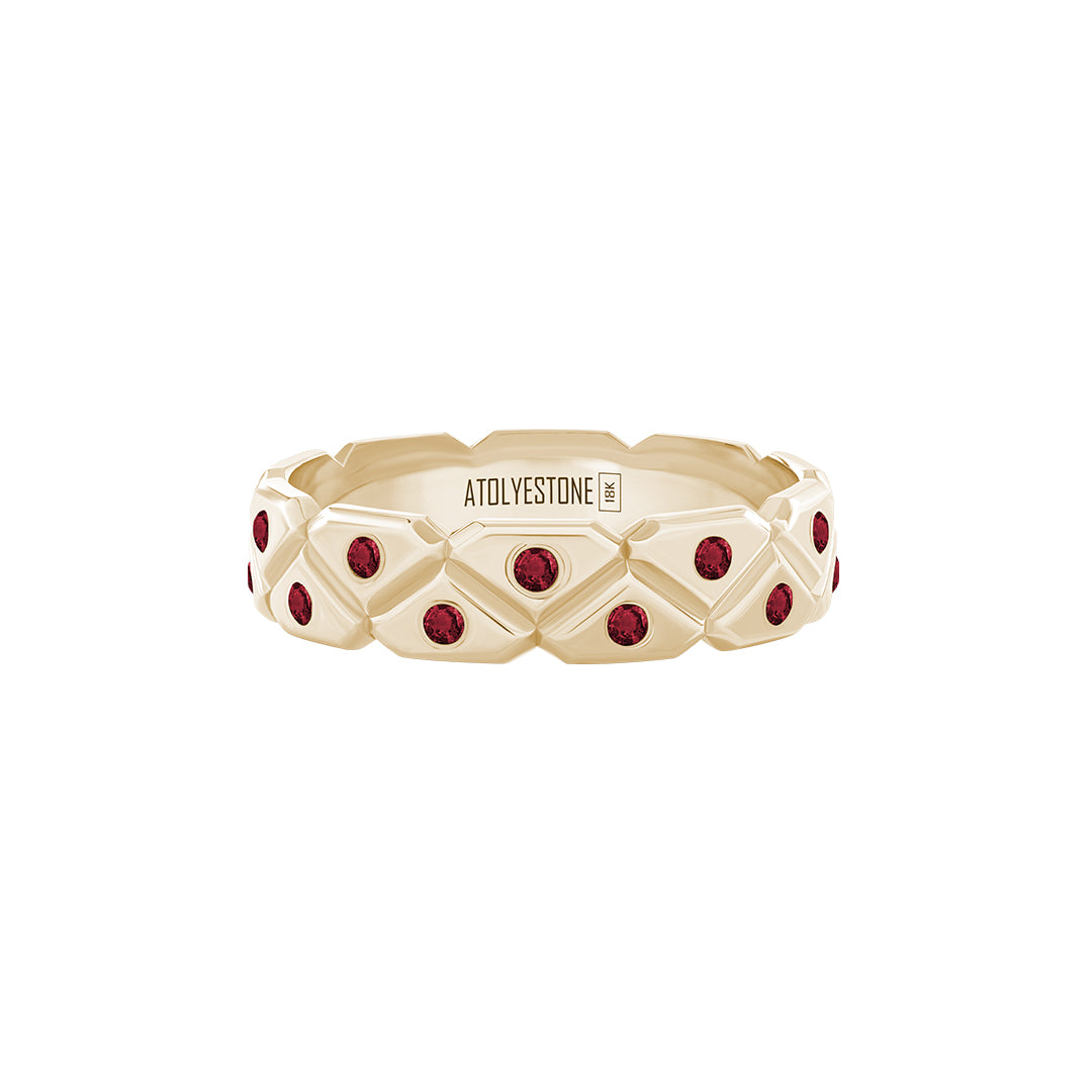 Pave Triangle Band Ring in Solid Yellow Gold - Pave Ruby