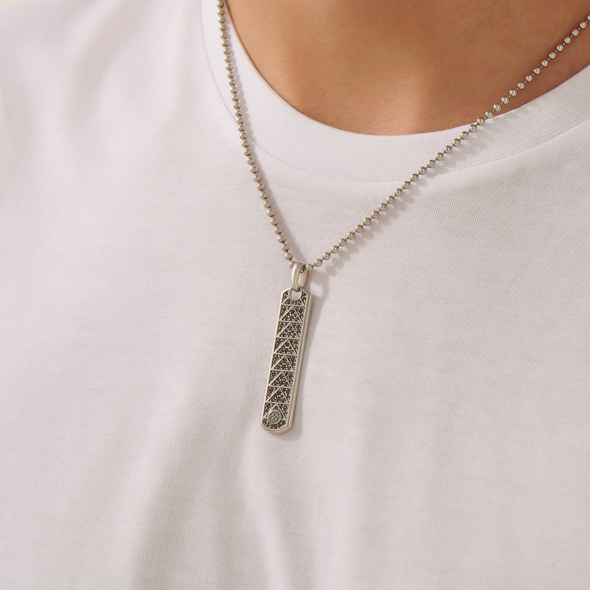 Men's Solid Silver Pave Trinity Samurai Tag Pendant