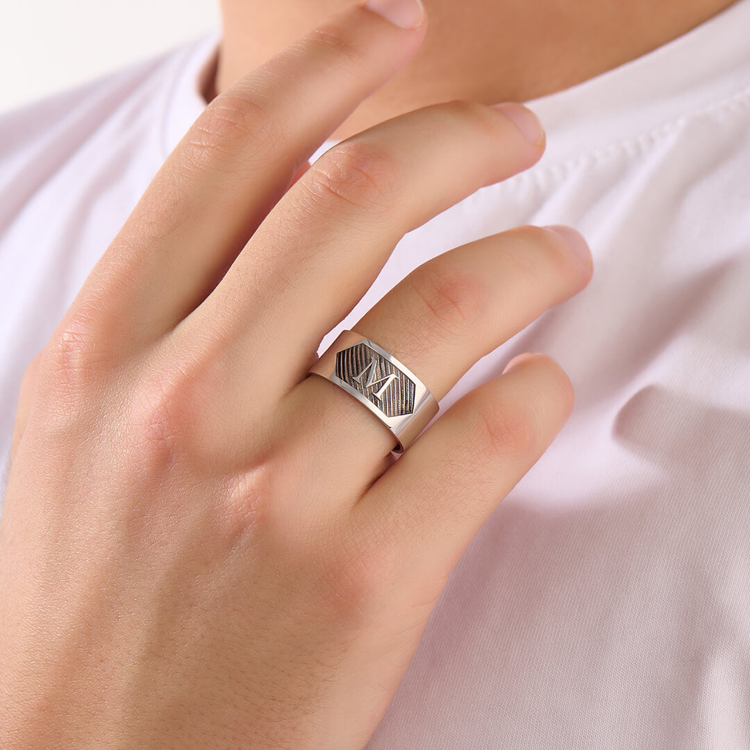 Atolyestone Premium Textured Statement Band Ring in Solid White Gold