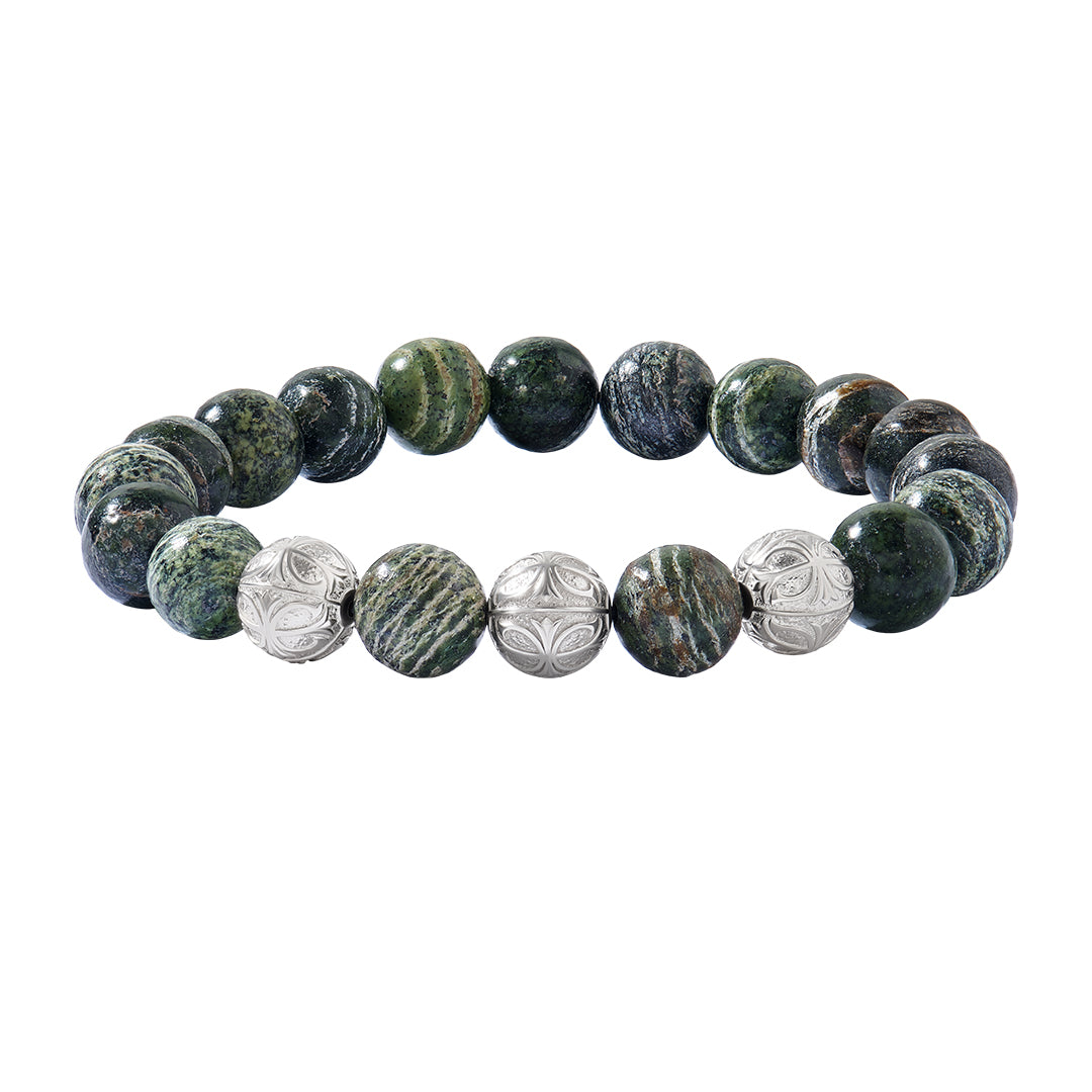 Prime Green 925 Silver Line Jasper Apex Beaded Bracelet