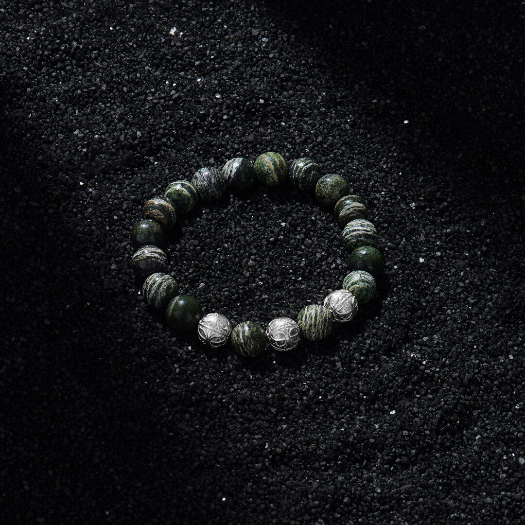 925 Silver Green Jasper Apex Beaded Bracelet