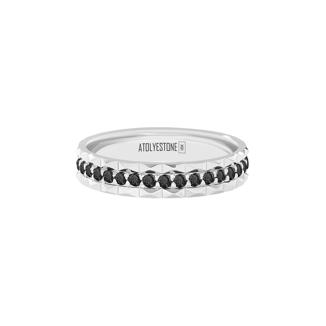 Pyramid Edge Pave Band Ring in Solid White Gold - Pave Black Diamond