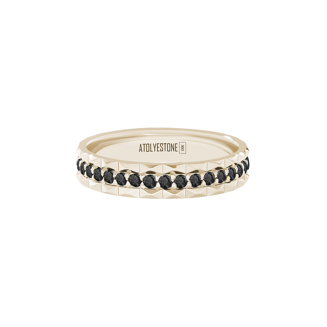 Pyramid Edge Pave Band Ring in Solid Yellow Gold - Pave Black Diamond