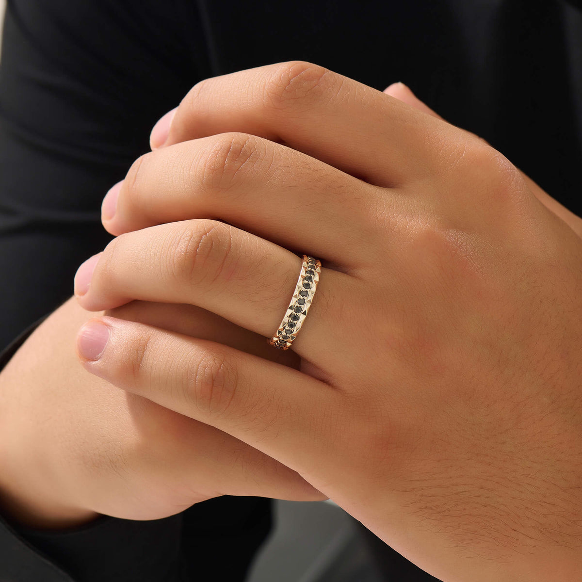 Men's Solid Gold Pyramid Edge Pave Band Ring