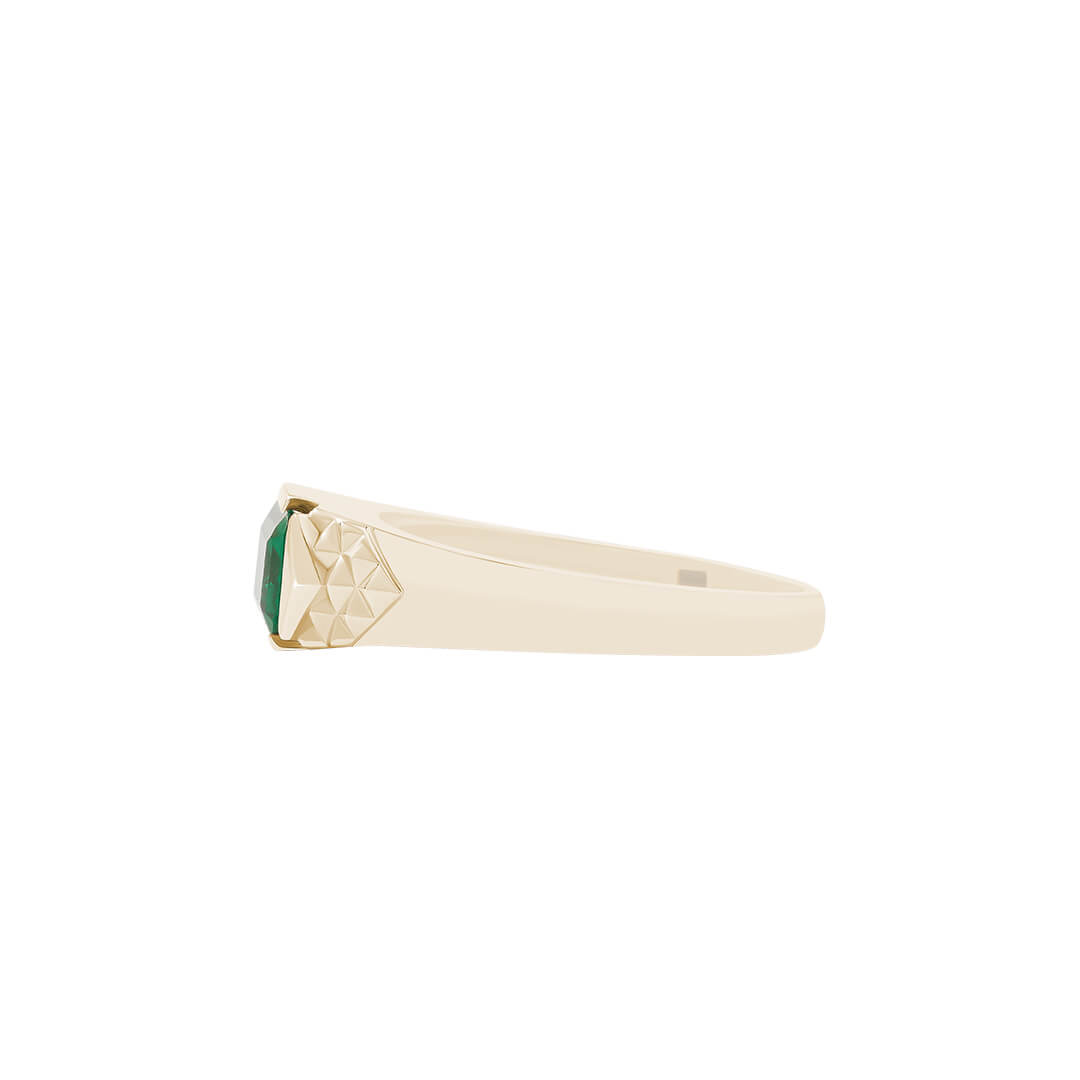 Yellow Solid Gold Pyramid Emerald Signet Ring