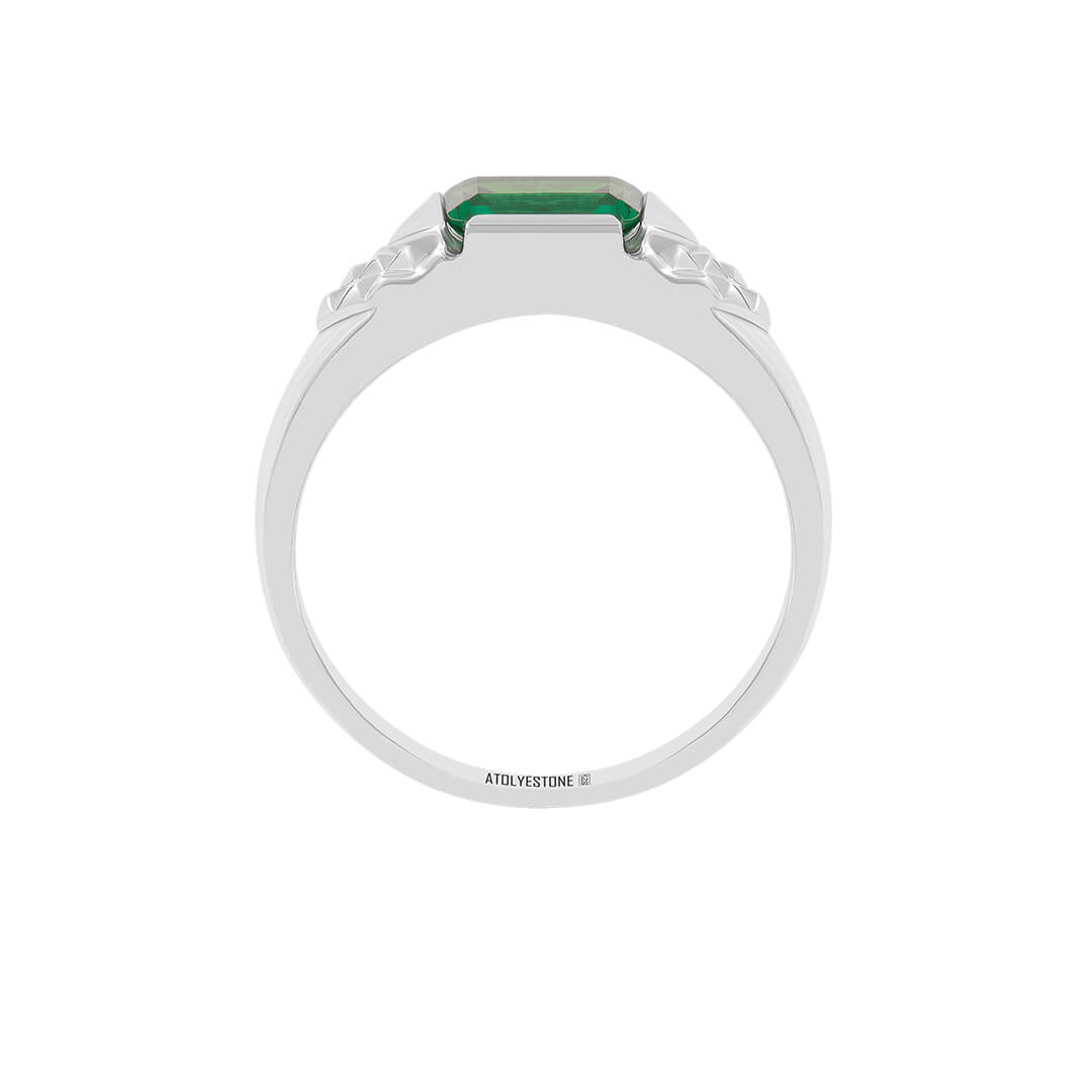 Solid Silver Pyramid Emerald Signet Ring