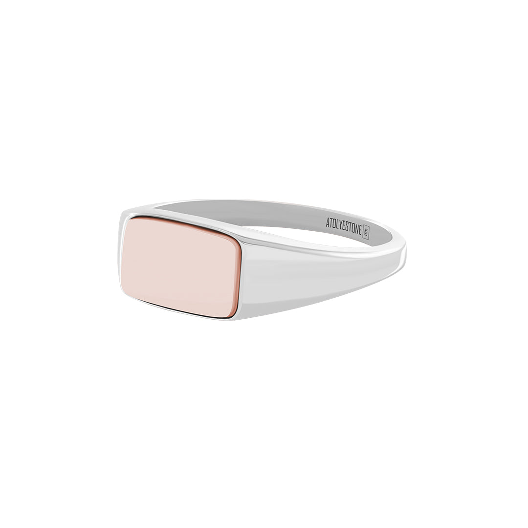Rectangle Signet Ring with Rose Solid Gold