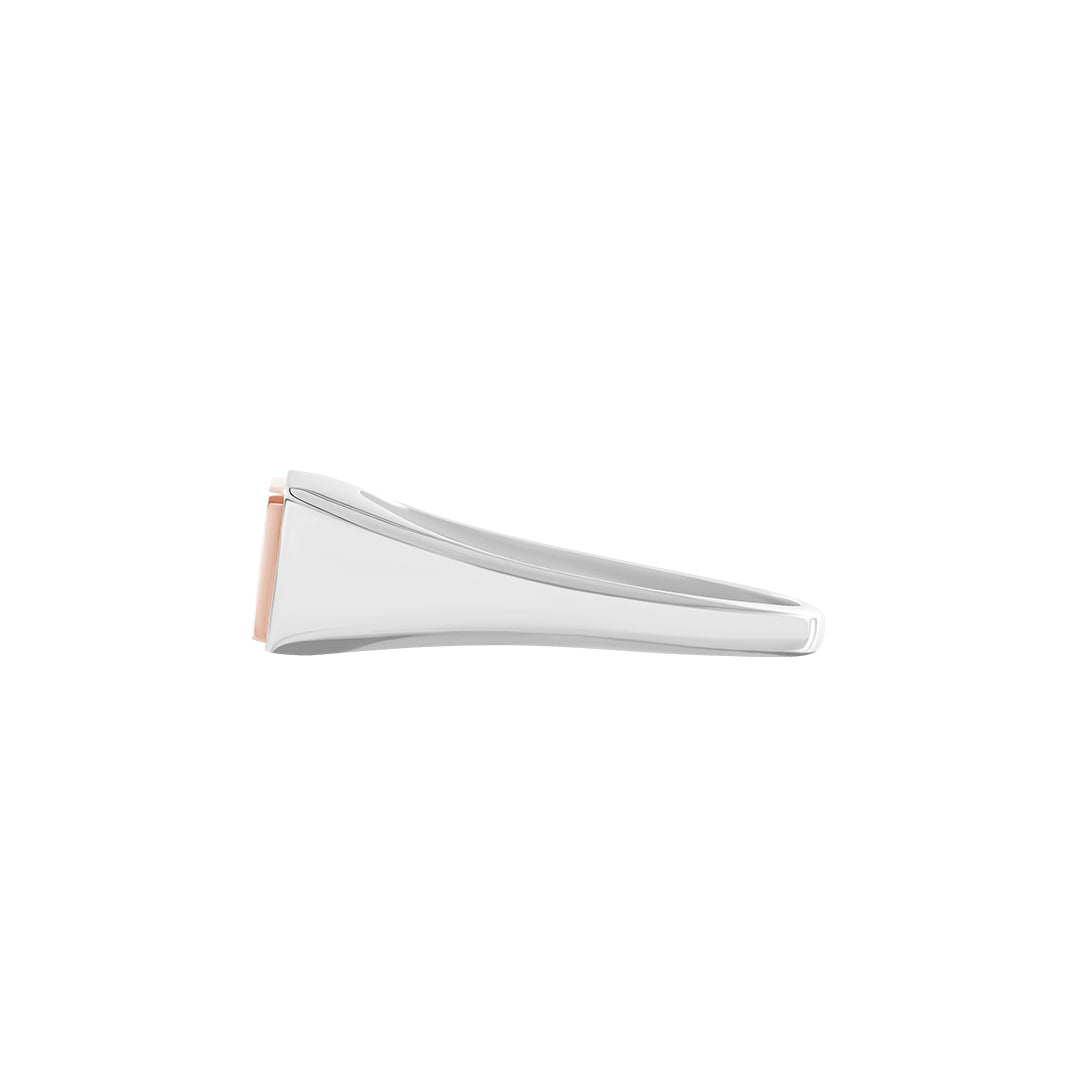 Rectangular Solid Silver Signet Ring with Rose Solid Gold