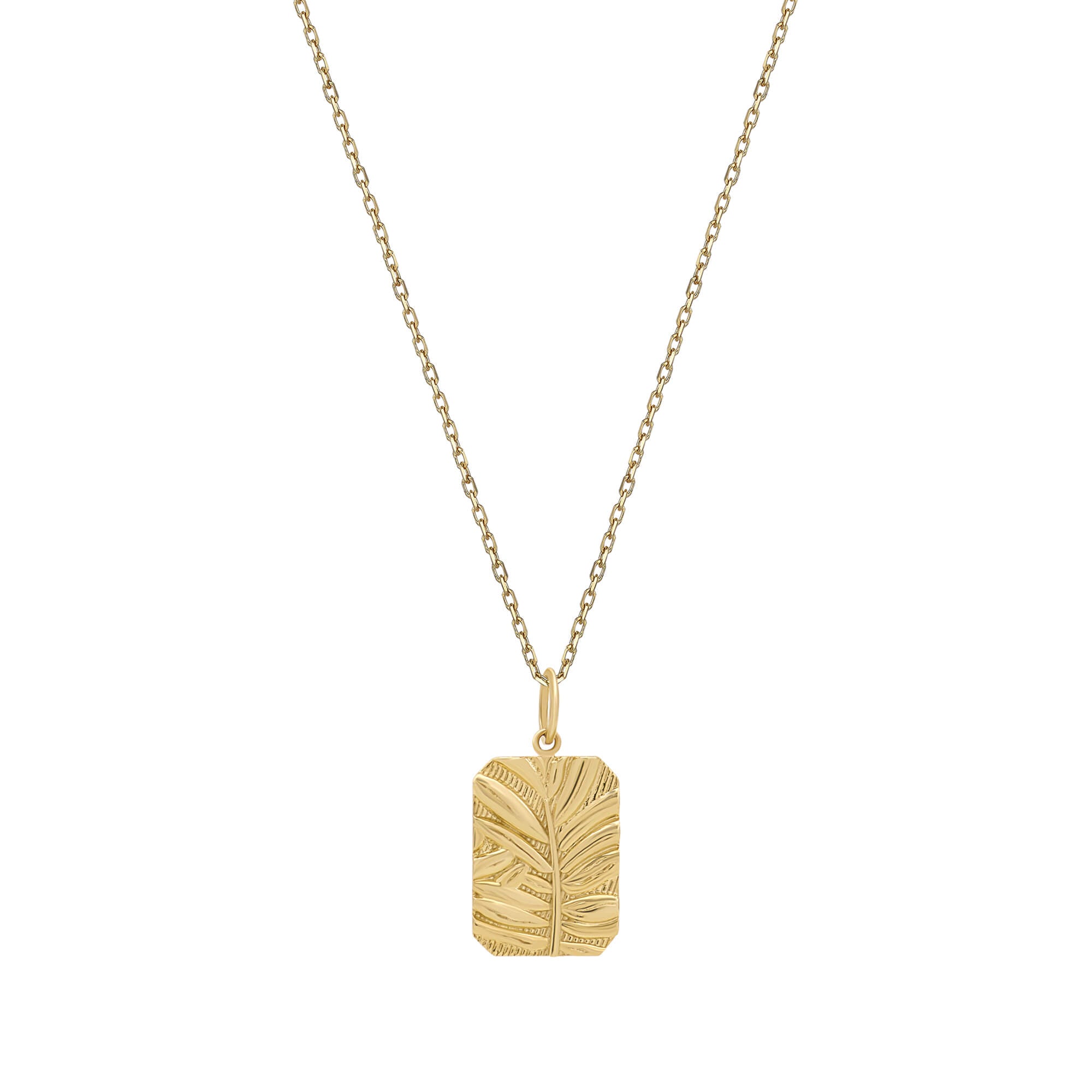 Rectangular Botanical Necklace in Solid Yellow Gold