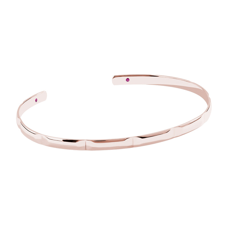 Solid Gold Rectangular Linked 4.50mm Cuff Bracelet with Ruby - Rose Gold
