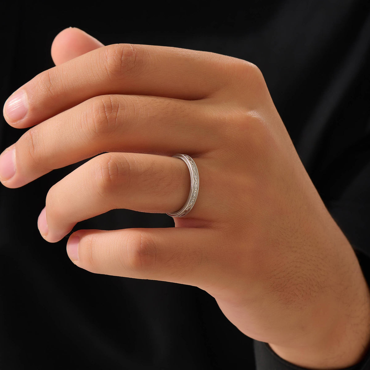 Silver Rhombus Milgrain Band Ring for Men