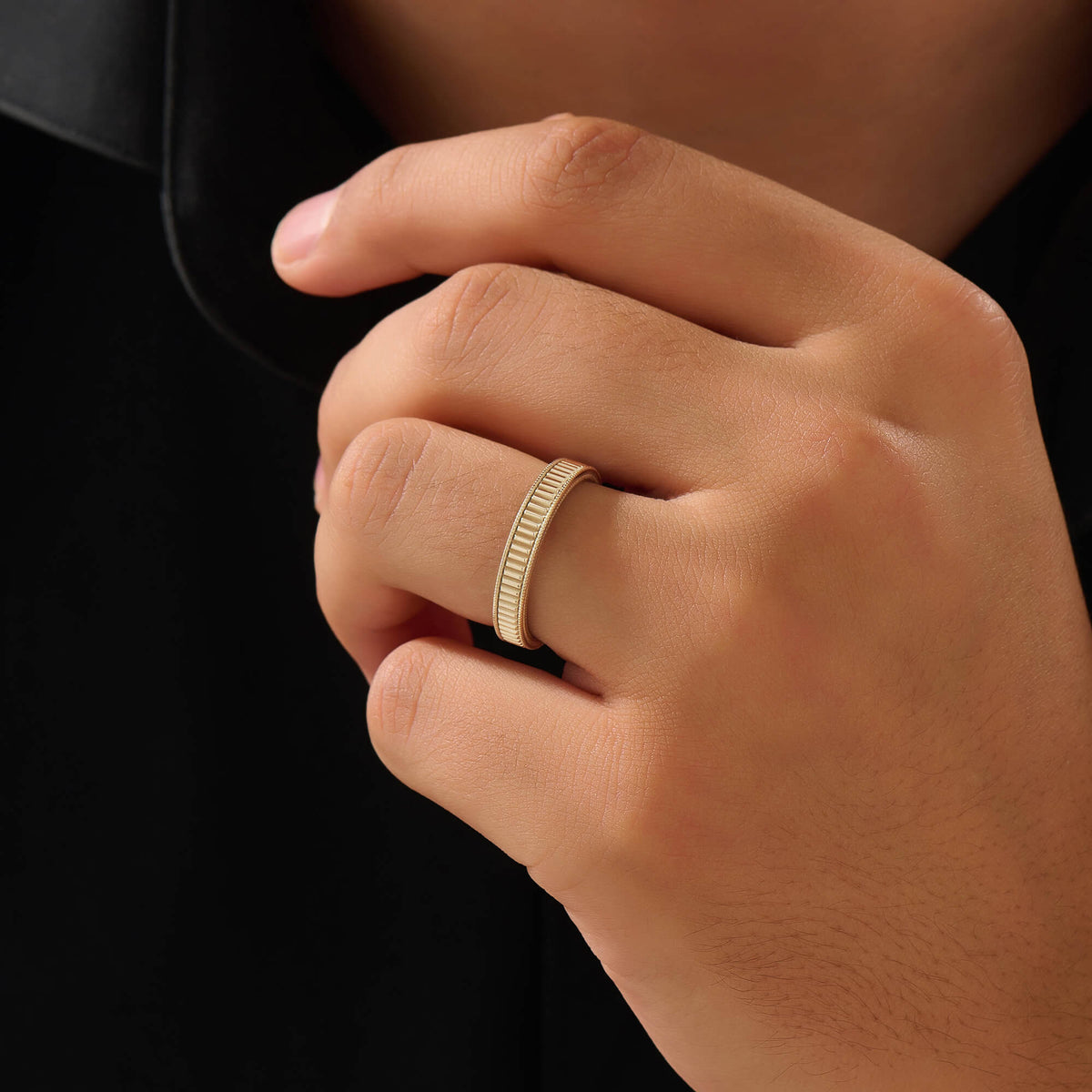 Men's Solid Gold Ribbed Band Ring