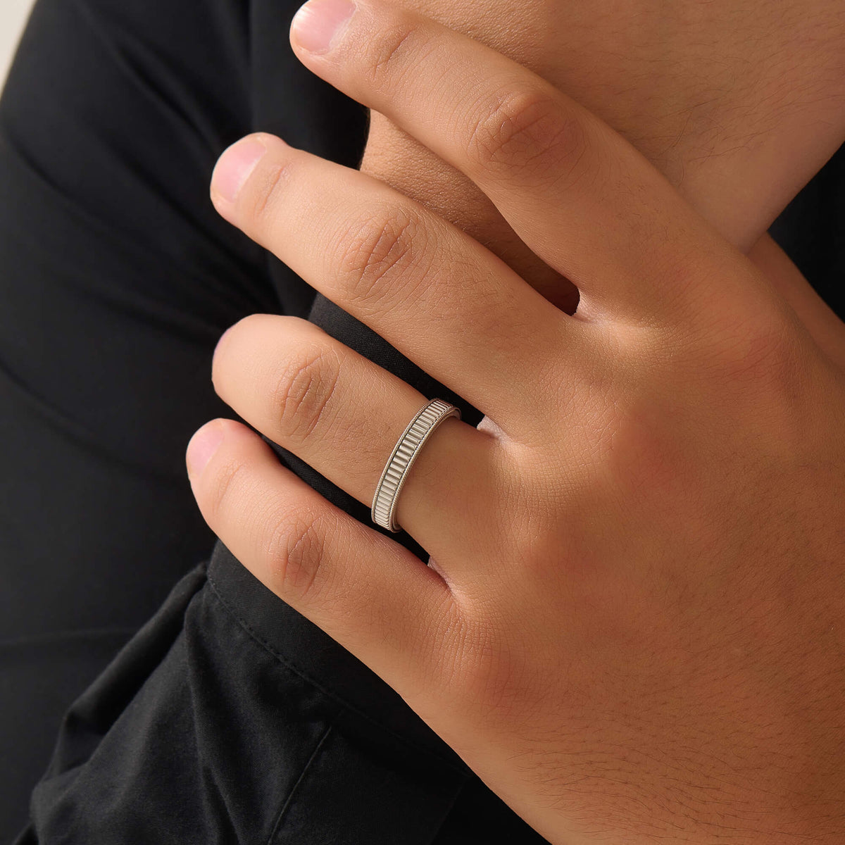 Men's Solid Silver Ribbed Band Ring