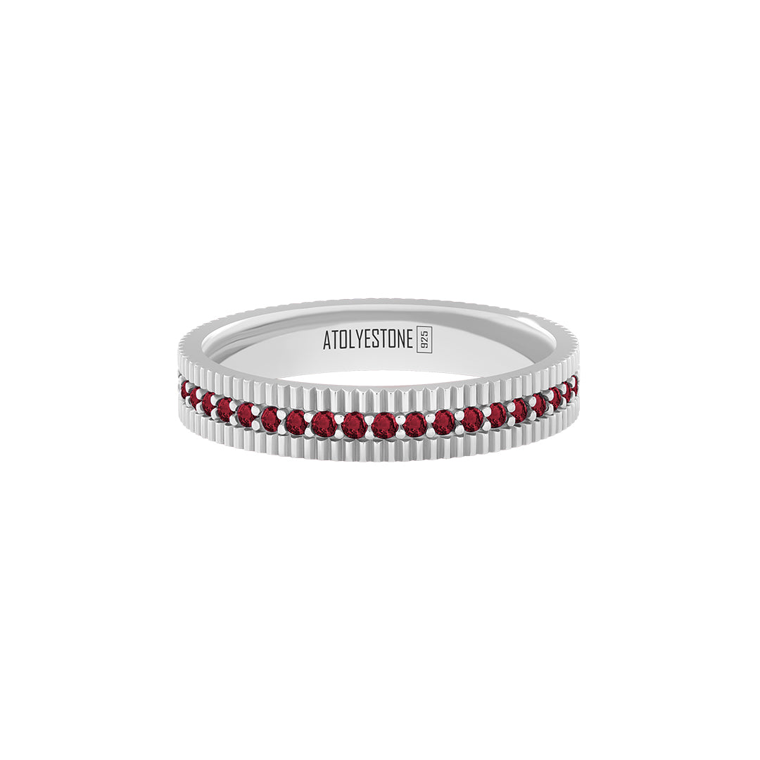 Ribbed Pave Band Ring in 925 Sterling Silver - Pave Ruby