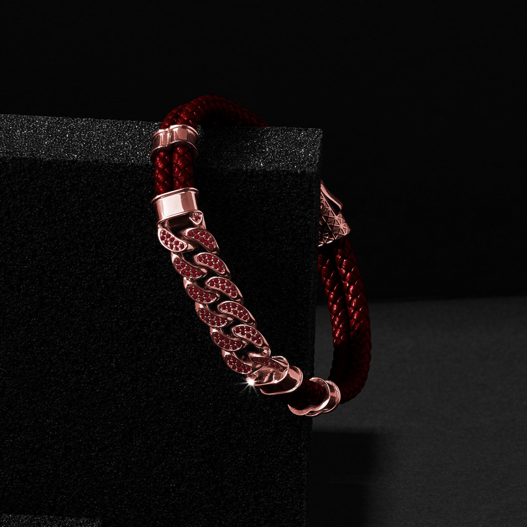 Men's Limited Edition Cuban Links Leather Bracelet - Red Leather & Ruby