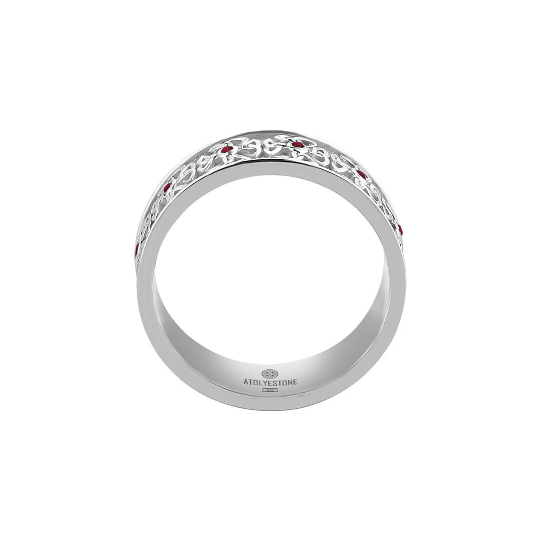 925 Silver Ruby Pave Celtic Band Ring