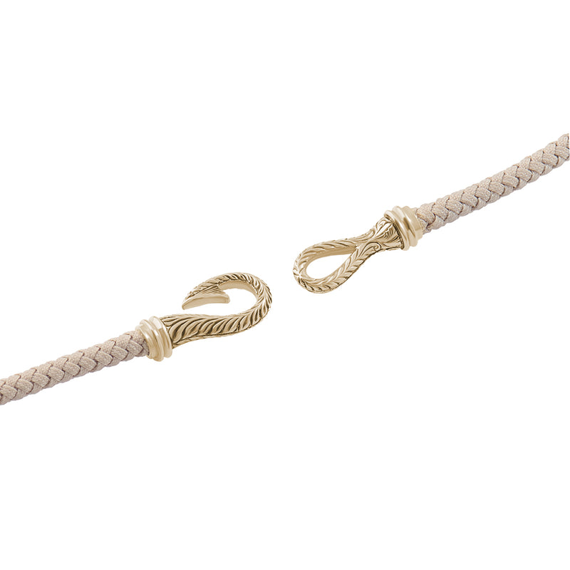 Men's Real Gold Hand-carved Fish Hook Beige Cotton Wrap Bracelet