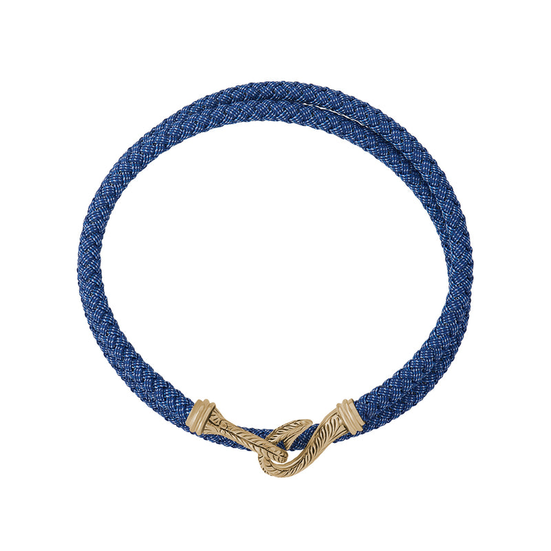 Sailor's Real Gold Fish Hook Blue Cotton Wrap Bracelet