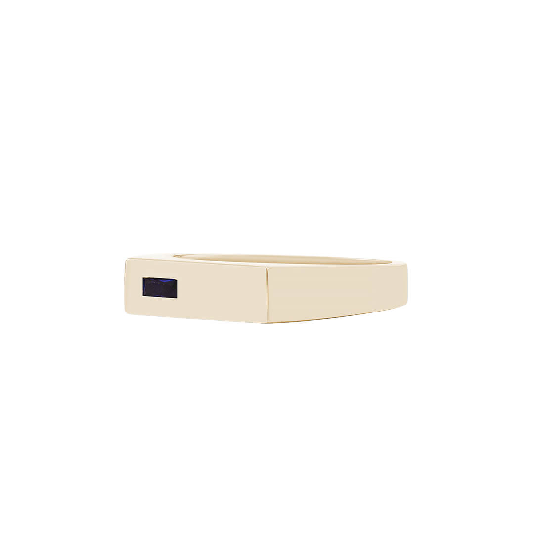 Sapphire Bar Signet Ring in Solid Yellow Gold