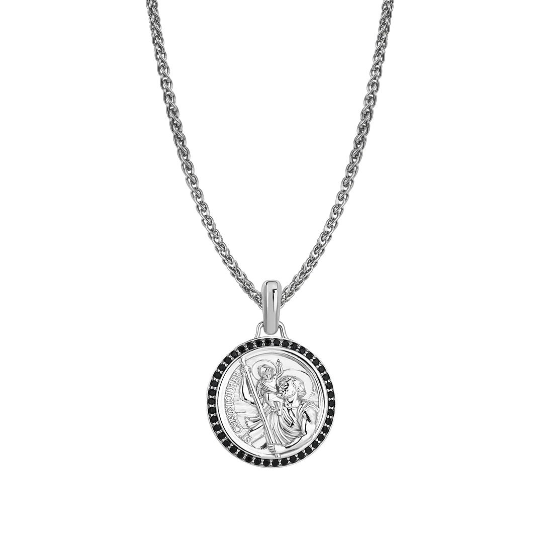 925 Sterling Silver St. Christopher Necklace with Wheat Chain