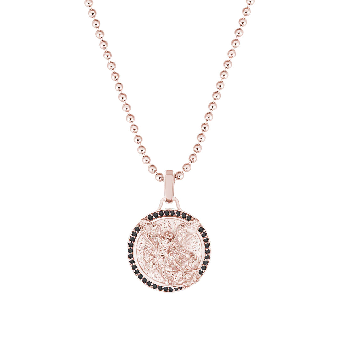 St. Gabriel Pendant in Solid Rose Gold - Paved Black Diamond