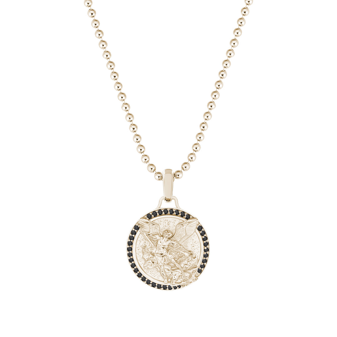 St. Gabriel Pendant in Solid Yellow Gold - Paved Black Diamond