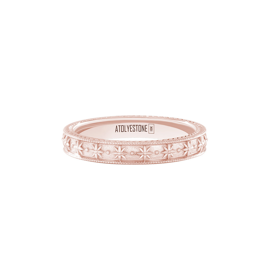 Star-Etched Milgrain Band Ring in Solid Rose Gold