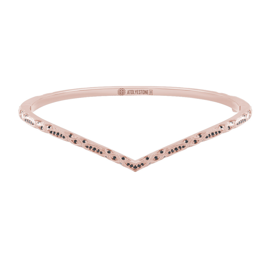 Men's Solid Rose Gold Curve Bangle Paved with 0.67ct Black Diamonds