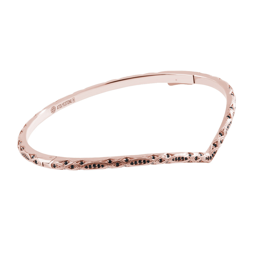 Men's Real Gold Streamline Curve Bangle - Rose Gold & Black Cubic Zirconia