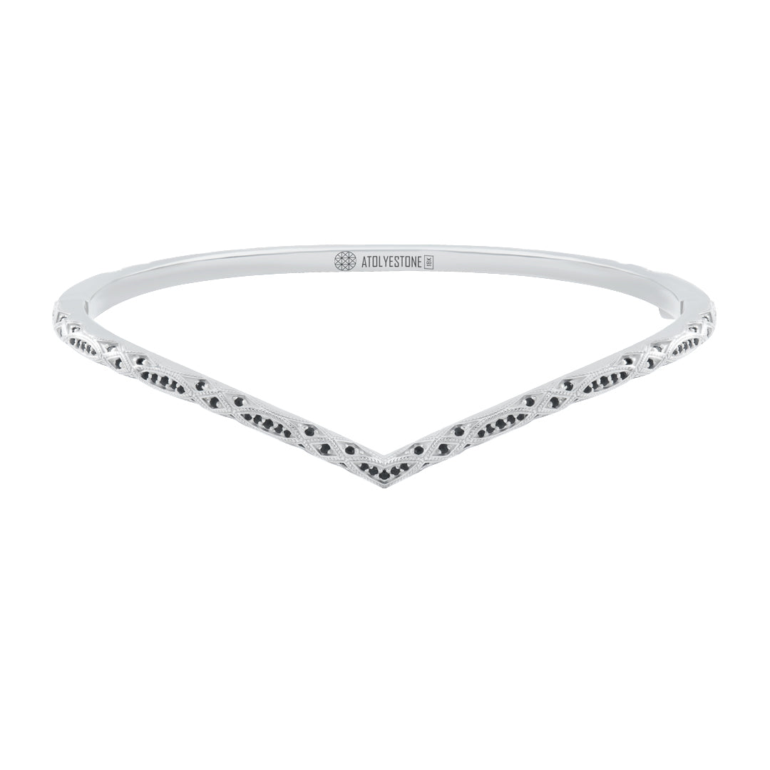Men's Solid White Gold Curve Bangle Paved with Black CZ