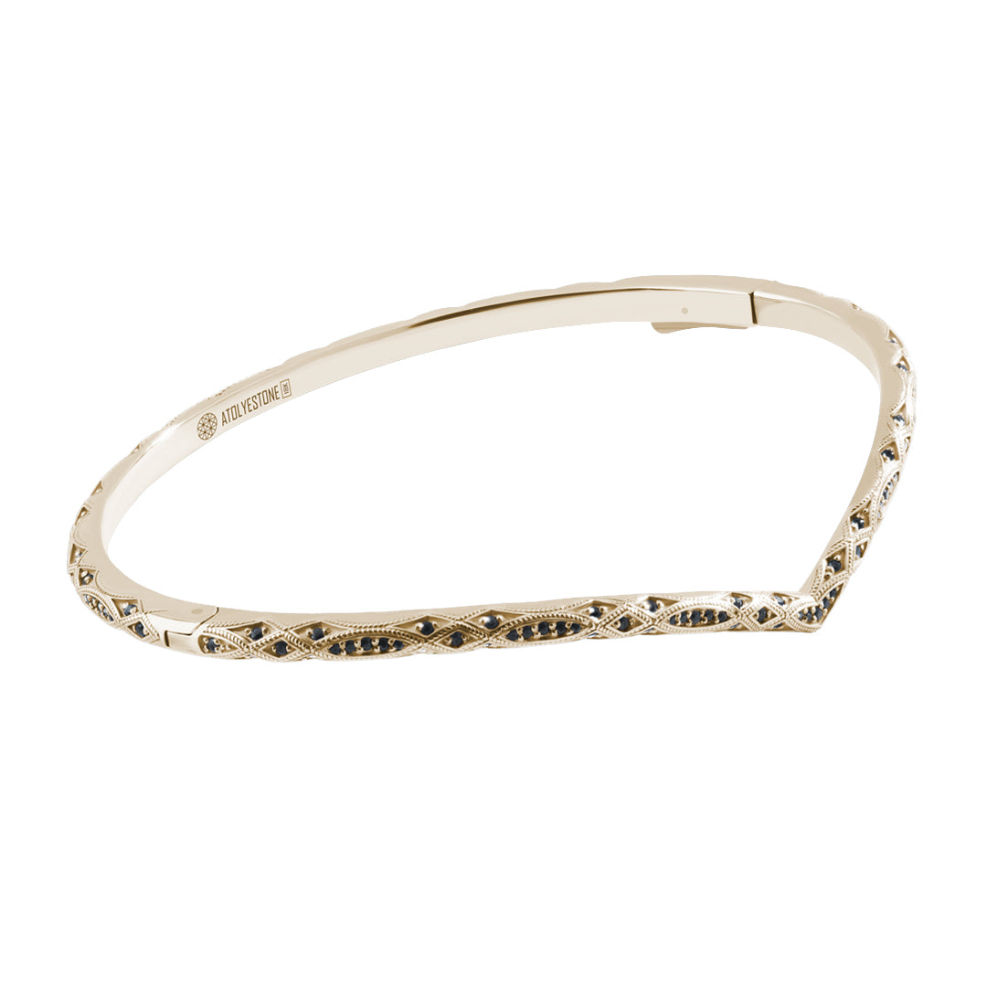Men's Real Gold Streamline Curve Bangle - Yellow Gold & Black Diamond